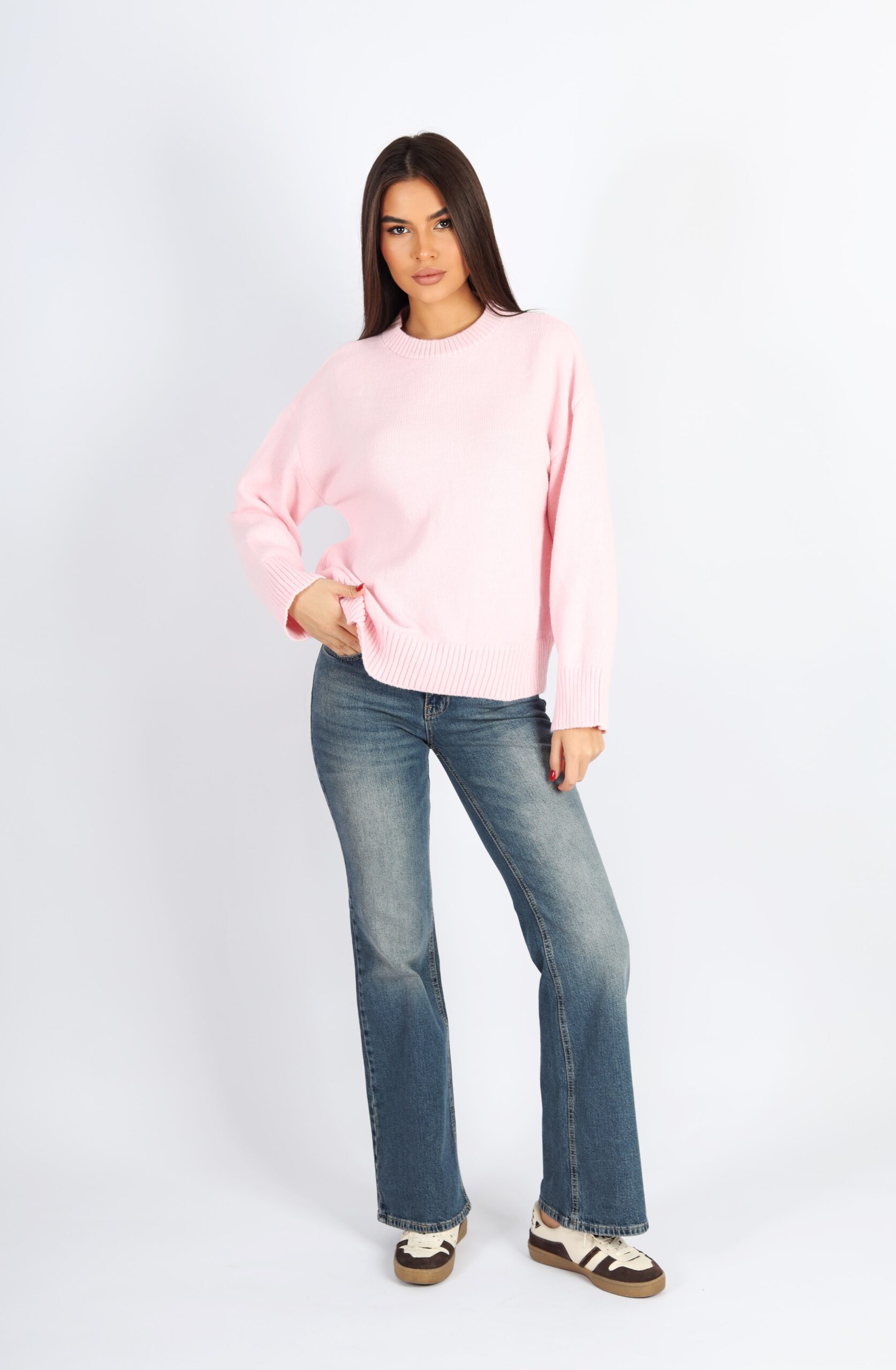 Kadın Bisiklet Yaka Oversize Triko Kazak - Pembe