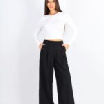 Kadın Geniş Paça Ayarlanabilir Pantolon - Siyah