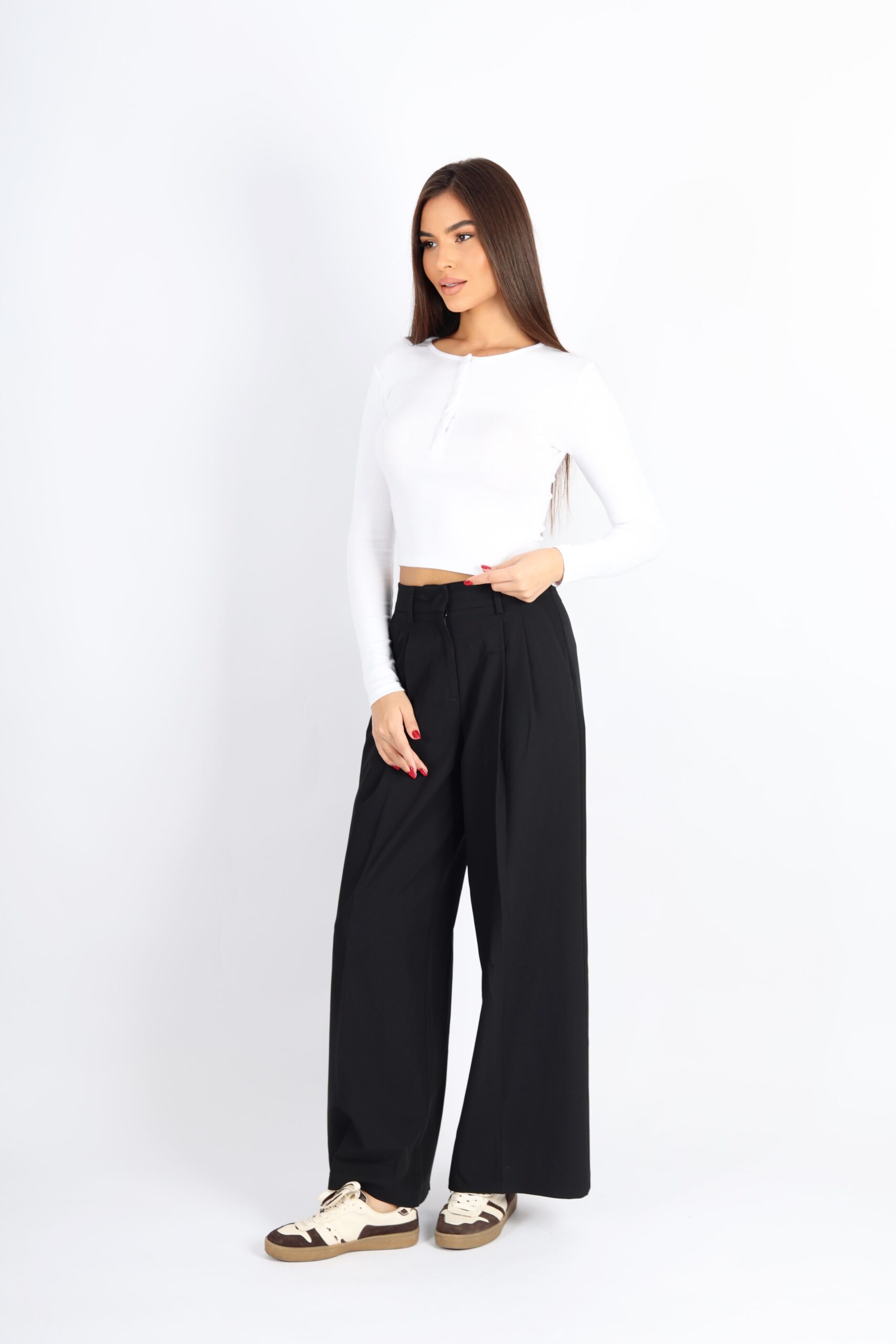 Kadın Çıtçıt Düğmeli Uzun Kollu Top - Beyaz